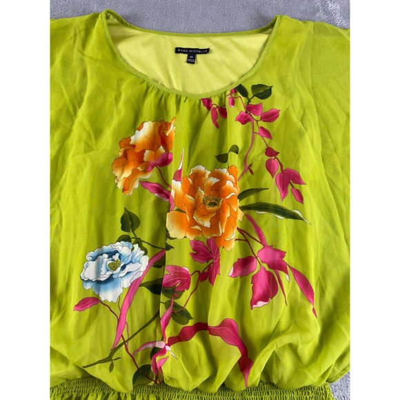Sara Michelle Lime Green Floral Butterfly Sleeve Peplum Top Plus Size 1X - Picture 2 of 10